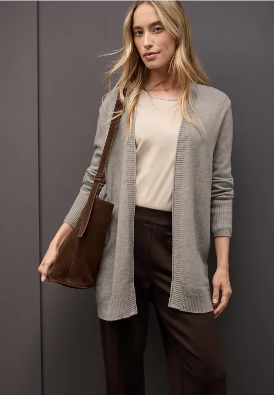 Street One Frauen Cosy Cardigan mit Rollkante in Beige, Gr: 42