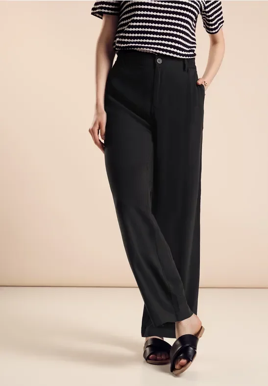 Street One Frauen Leichte Viskosehose in Schwarz, Gr: 44