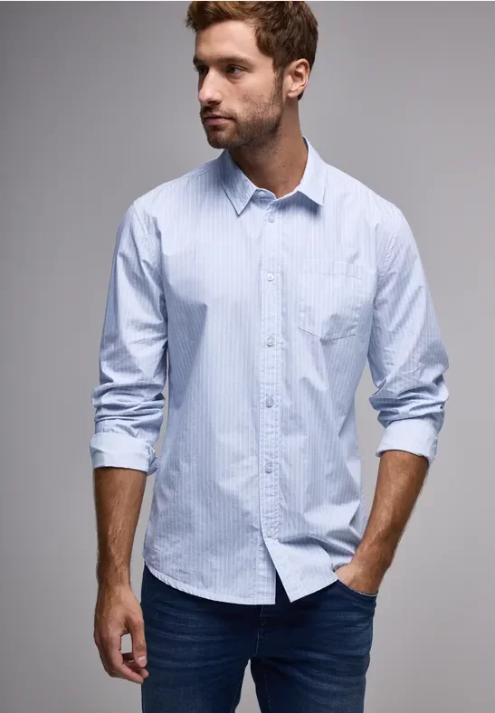 Thumbnail - Street One MEN Männer Slim Fit Stretch-Hemd in Blau, Gr: 3XL