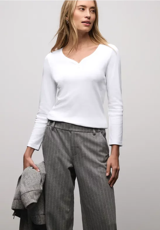 Street One Frauen Basic Shirt mit Knopfdetail in Weiß, Gr: 46