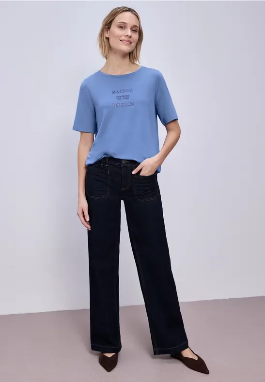 Street One Frauen Shirt mit Print in Blau, Gr: 40