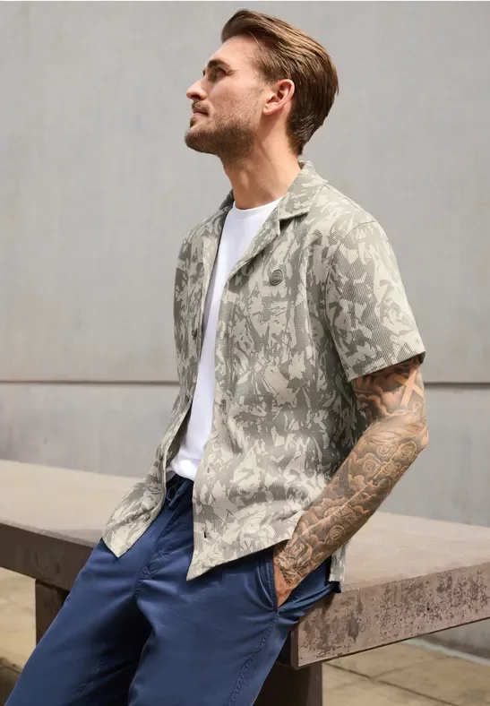 Thumbnail - Street One MEN Männer Jersey Waffel Piqué Hemd in Beige, Gr: 3XL
