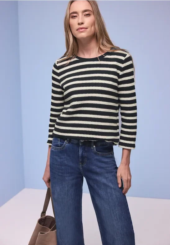 Street One Frauen Gestreiftes Shirt in Blau, Gr: 46