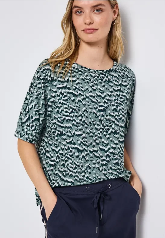 Street One Frauen Gemustertes Batwing Shirt in Blau, Gr: 38