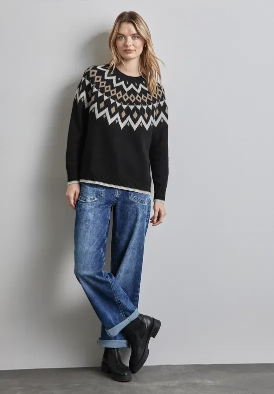 Thumbnail - Street One Frauen Pullover im Norweger-Stil in Schwarz, Gr: 36