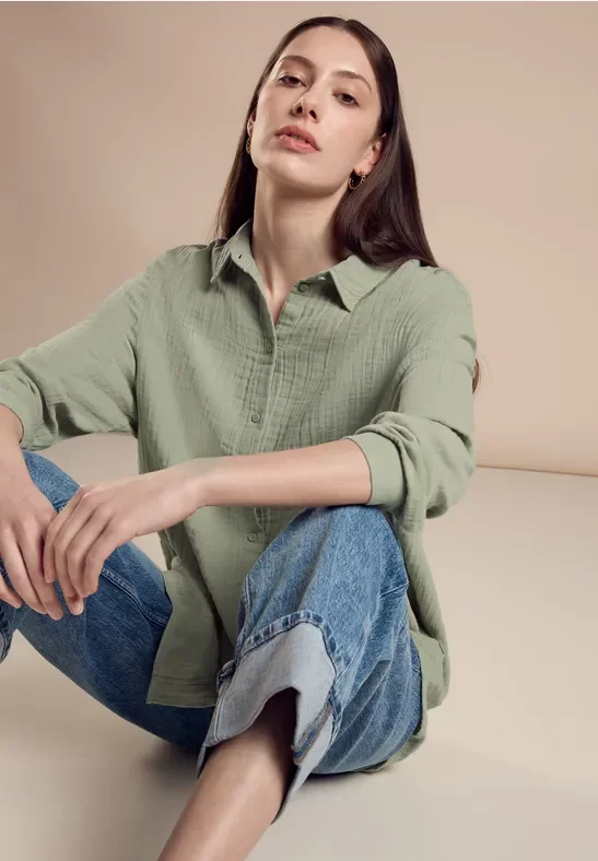 Street One Frauen Musselin Oversize Bluse in Grün, Gr: 42