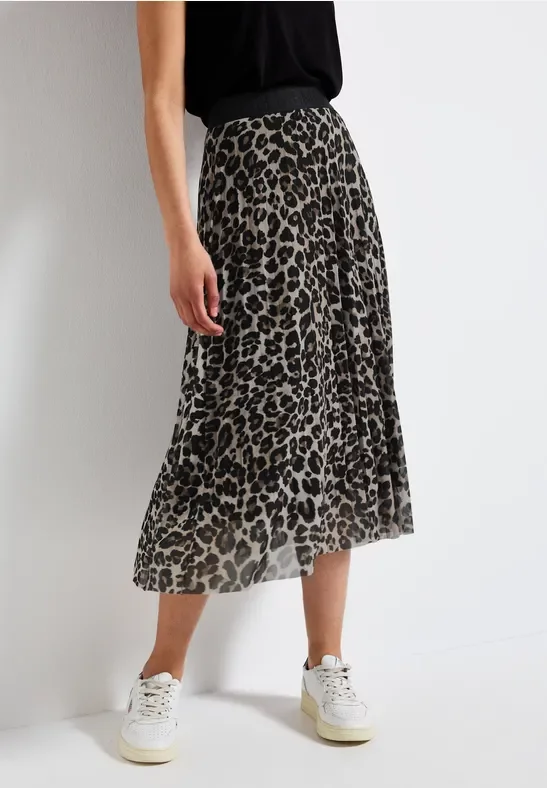 Street One Frauen Mesh Plissée Rock in Schwarz, Gr: 42