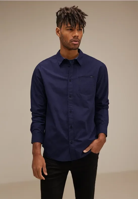 Street One MEN Männer Cooles Baumwollhemd in Rot|Blau, Gr: S