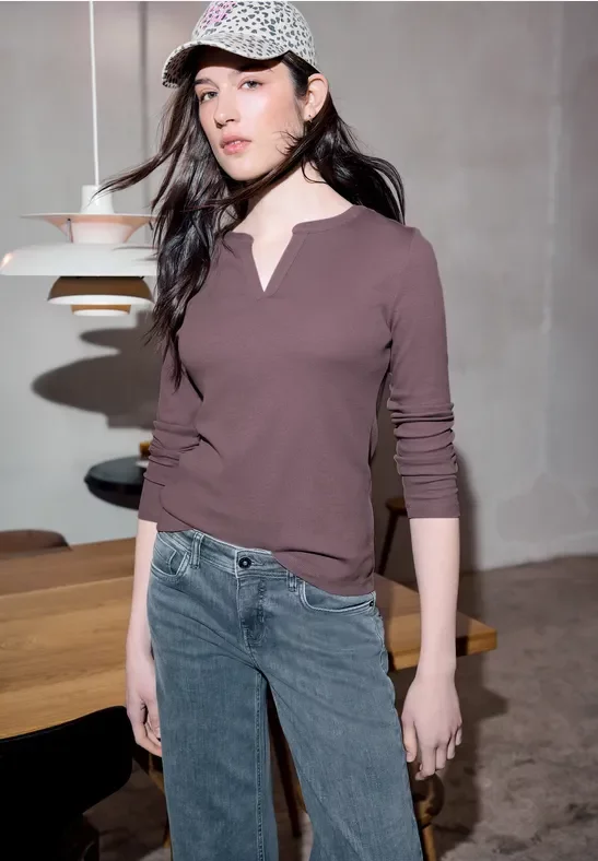 Street One Studio Frauen Rippstrukturshirt in Rosa, Gr: 44