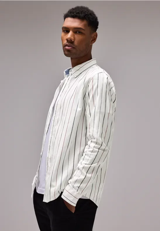 Street One MEN Männer Gestreiftes Oxford-Hemd in Weiß, Gr: S