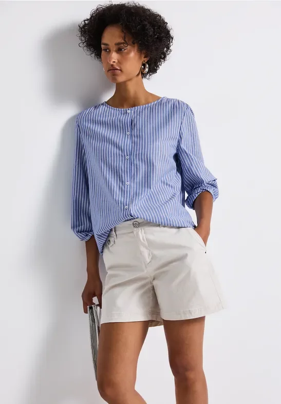 Street One Frauen Gestreifte Bluse mit Glitzer in Blau, Gr: 44