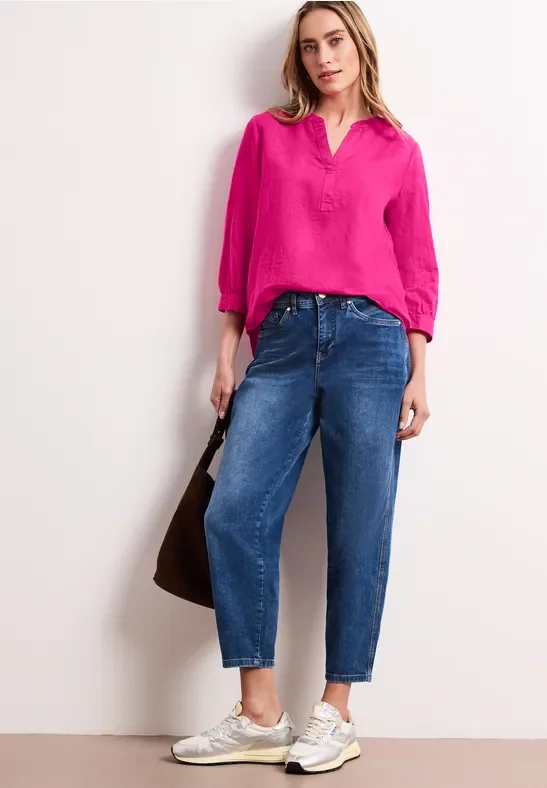 Street One Frauen Bluse mit Split Neck aus Leinenmix in Pink, Gr: 46