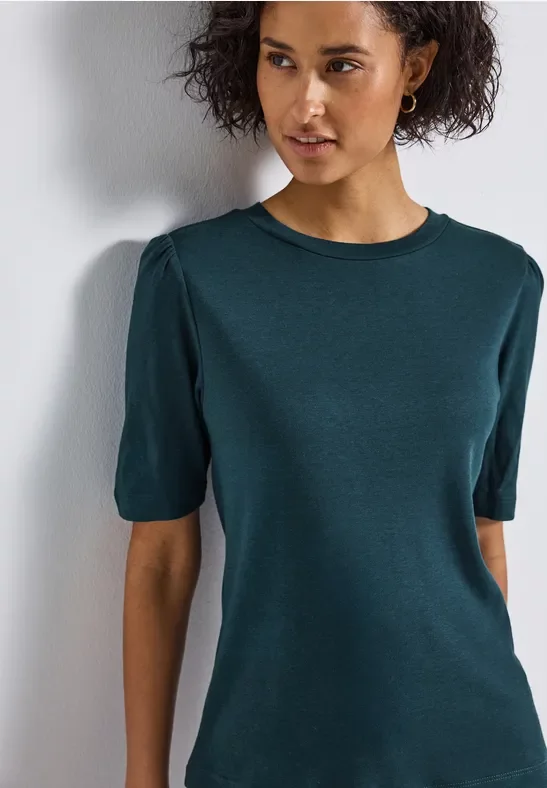 Street One Frauen Basic T-Shirt mit Raffung in Türkis, Gr: 42