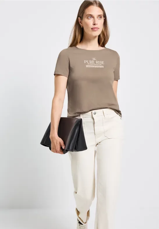 Thumbnail - Street One Frauen Shirt mit Wording Artwork in Braun, Gr: 34