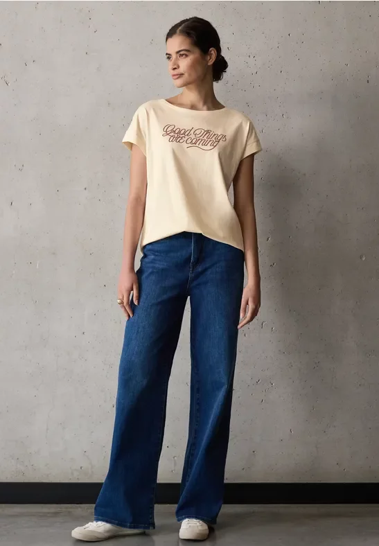 Thumbnail - Street One Studio Frauen Shirt mit Wording in Beige, Gr: 44
