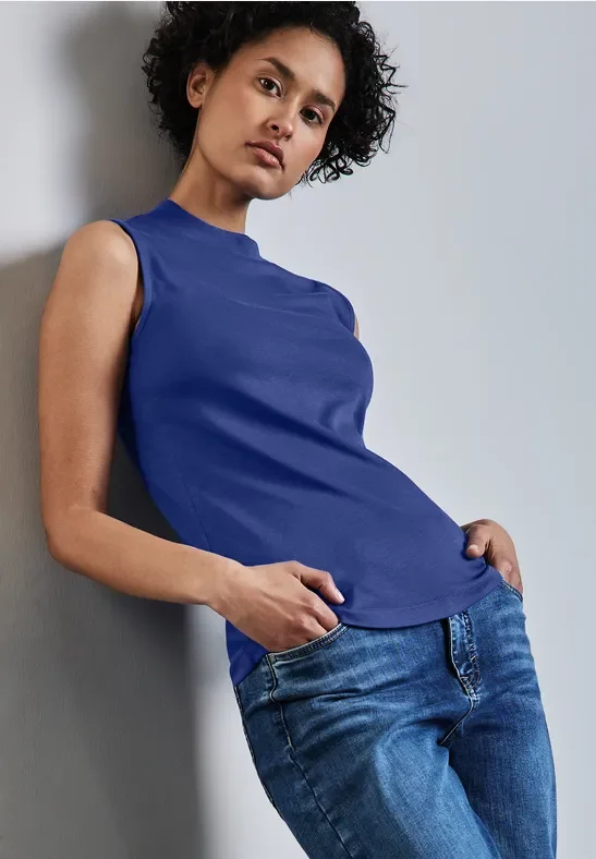 Thumbnail - Street One Frauen Basic Top mit Turtleneck in Blau, Gr: 44