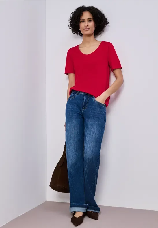 Street One Frauen Basic T-Shirt in Rot, Gr: 46