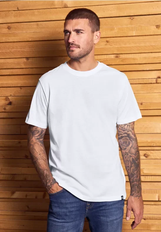 Street One MEN Männer Basic T-Shirt in Unifarbe in Weiß, Gr: M