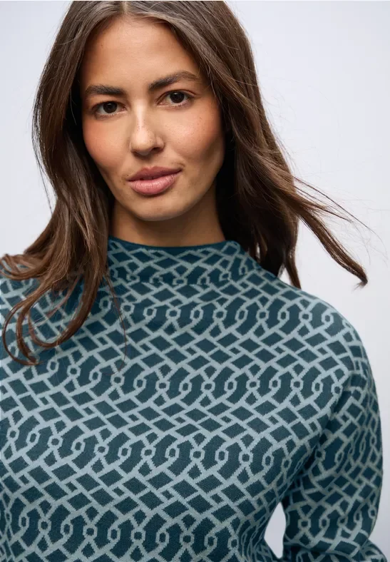 Street One Frauen Cosy Jacquard Pullover in Türkis, Gr: 40