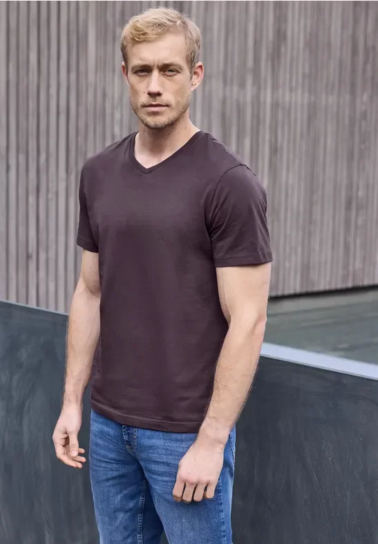 Street One MEN Männer Basic V-Neck T-Shirt in Rot, Gr: M