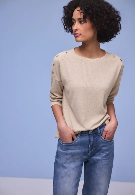 Street One Frauen Shirt mit Knopfdetail in Beige, Gr: 34