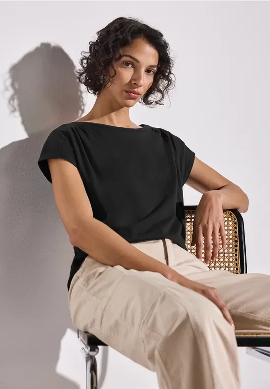Thumbnail - Street One Frauen Shirt mit Raffung in Schwarz, Gr: 38