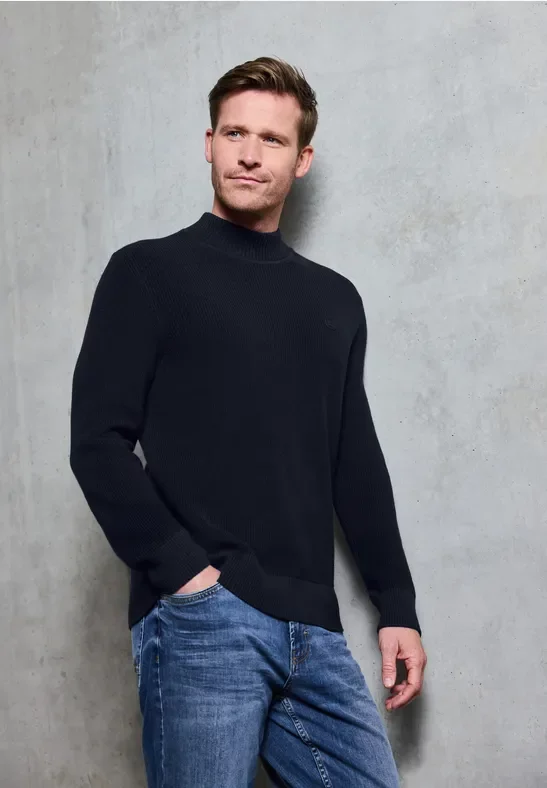 Street One MEN Männer Pullover mit Stehkragen in Blau, Gr: L