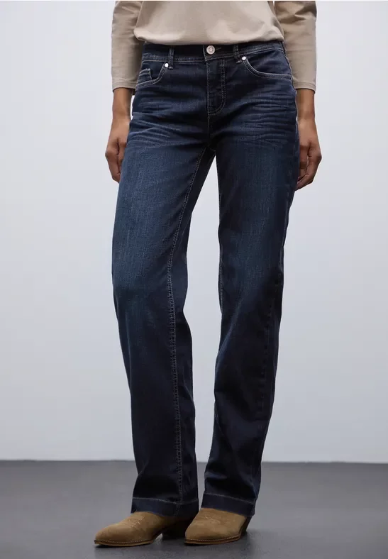 Street One Frauen Straight Leg Jeans in Blau, Gr: 27