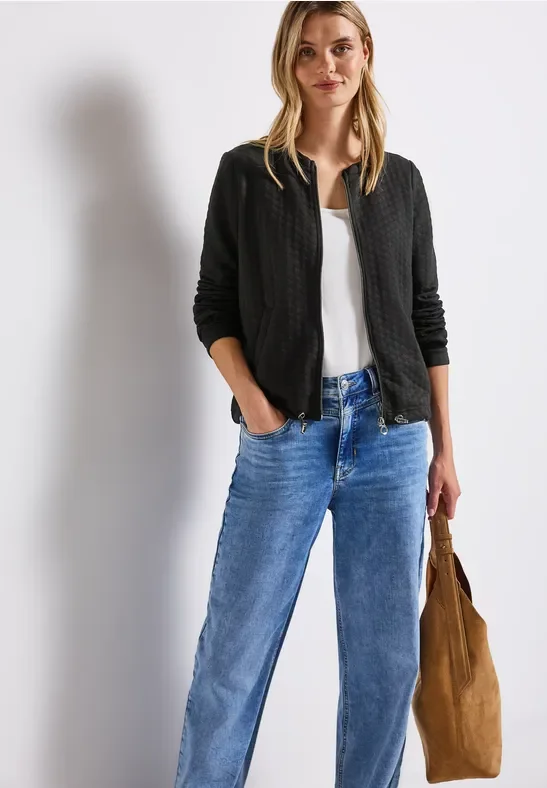 Street One Frauen Leichte Strukturjacke in Schwarz, Gr: 34