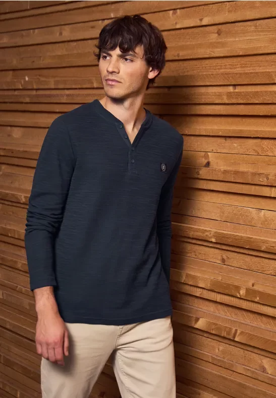 Thumbnail - Street One MEN Männer Softes Slub Henleyshirt in Blau, Gr: L