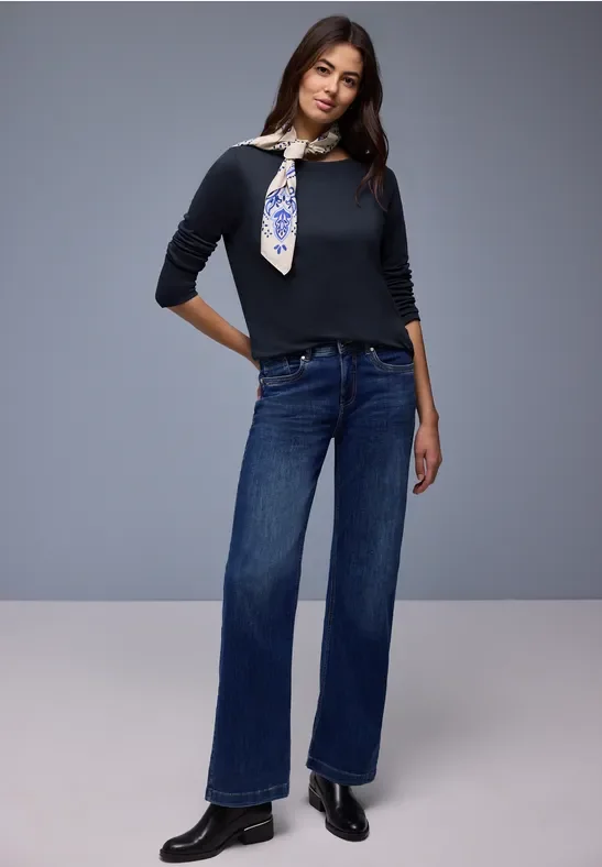 Street One Frauen Shirt in Unifarbe in Blau, Gr: 42