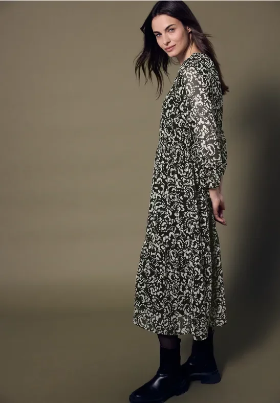 Thumbnail - Street One Studio Frauen Chiffon Midi-Kleid mit Print in Schwarz, Gr: 36