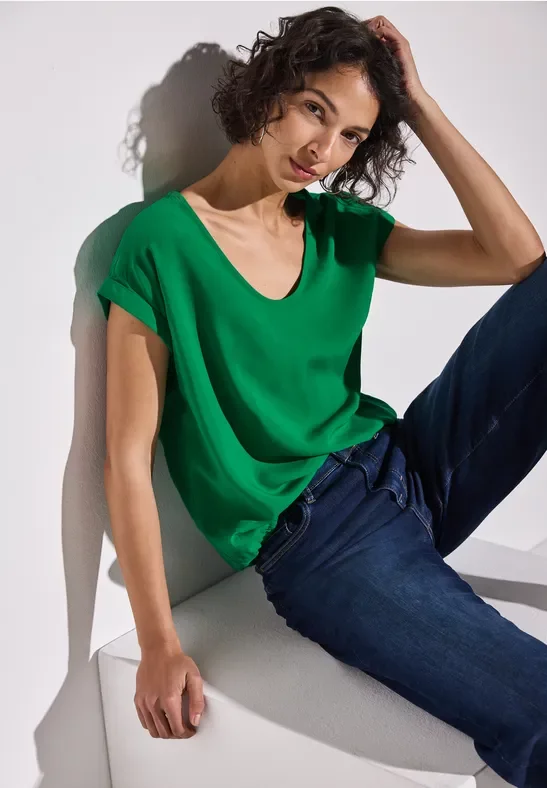 Street One Frauen Bluse in Unifarbe in Grün, Gr: 38