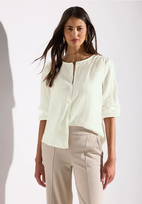 Thumbnail - Street One Frauen Rundhalsbluse aus Leinen in Weiß, Gr: 46