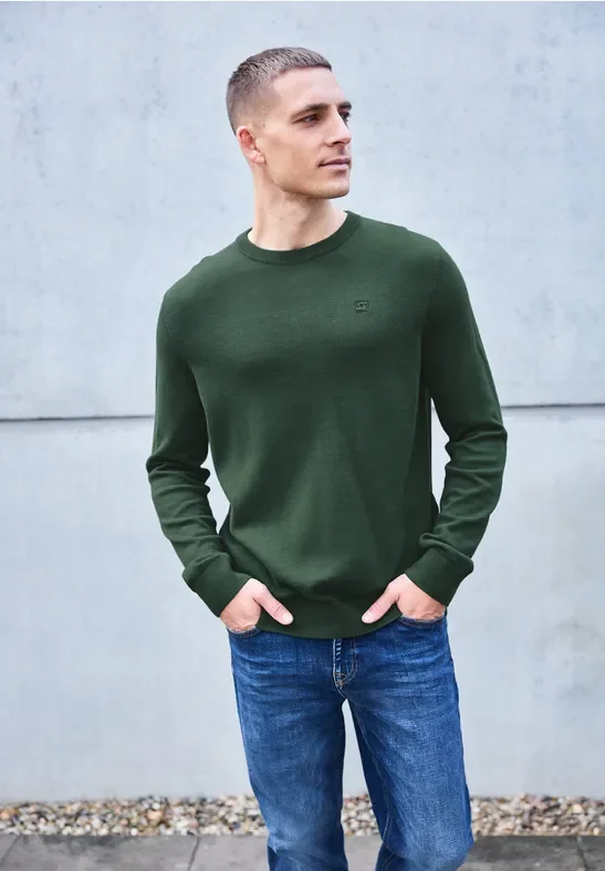 Street One MEN Männer Basic Baumwoll Pullover in Grün, Gr: 3XL