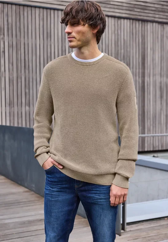 Street One MEN Männer Two Tone Pullover in Beige, Gr: 3XL