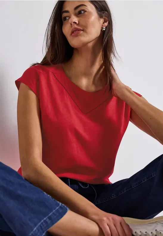 Street One Frauen Shirt mit Dekotape in Rot, Gr: 42