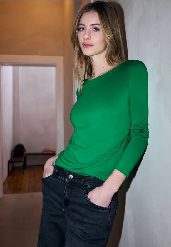 Street One Studio Frauen Basic Langarmshirt in Grün, Gr: 38
