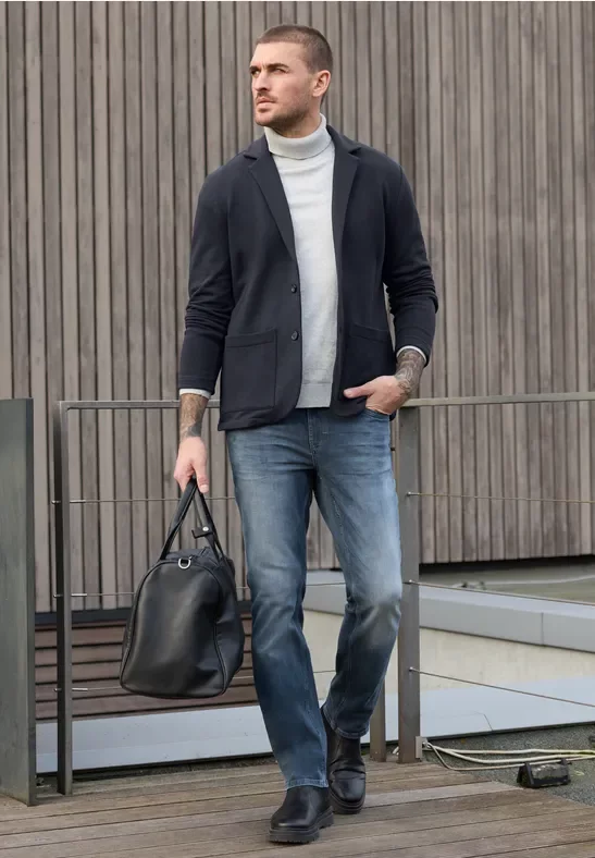 Street One MEN Männer Terry Slub Sakko in Blau, Gr: XXL