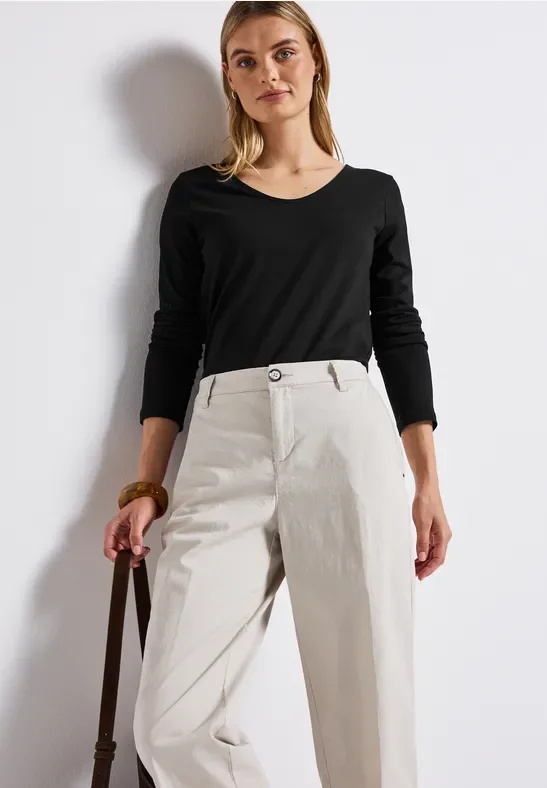 Thumbnail - Street One Frauen Langarmshirt in Unifarbe in Schwarz, Gr: 46