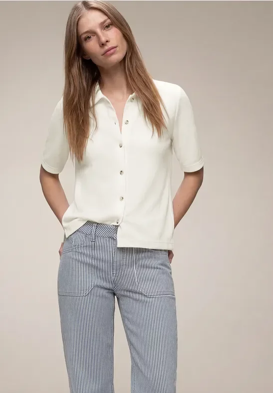 Street One Frauen Kurzarm Shirt mit Knopfleiste in Weiß, Gr: 38