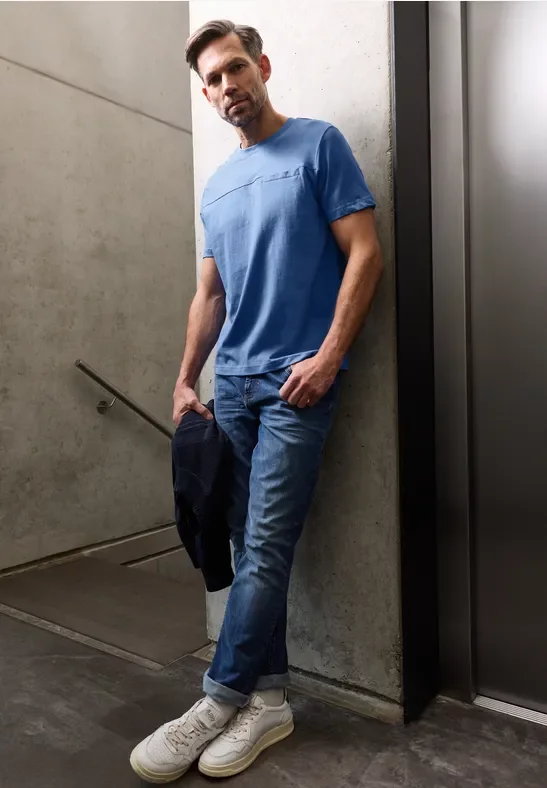 Street One MEN Männer T-Shirt mit Brusttasche in Blau, Gr: XXL