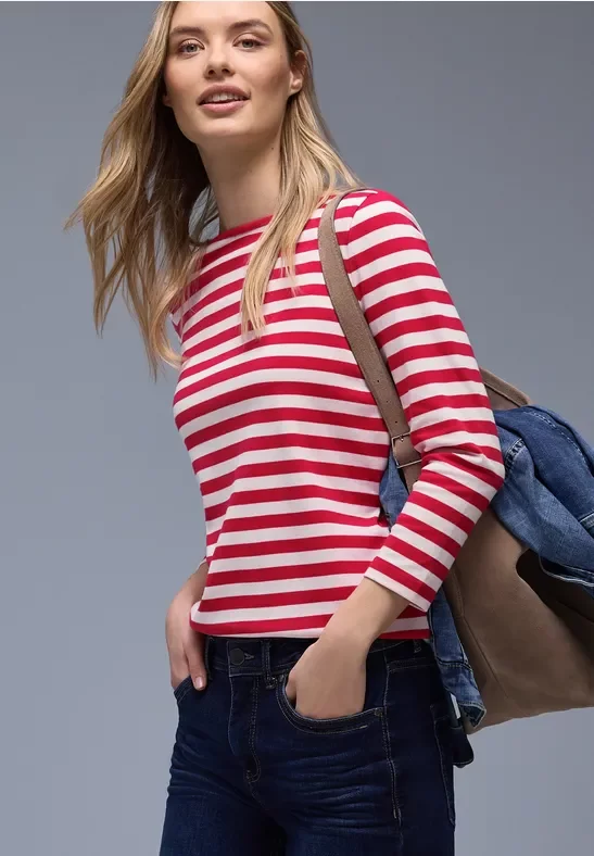 Street One Frauen Gestreiftes Shirt in Pink, Gr: 36