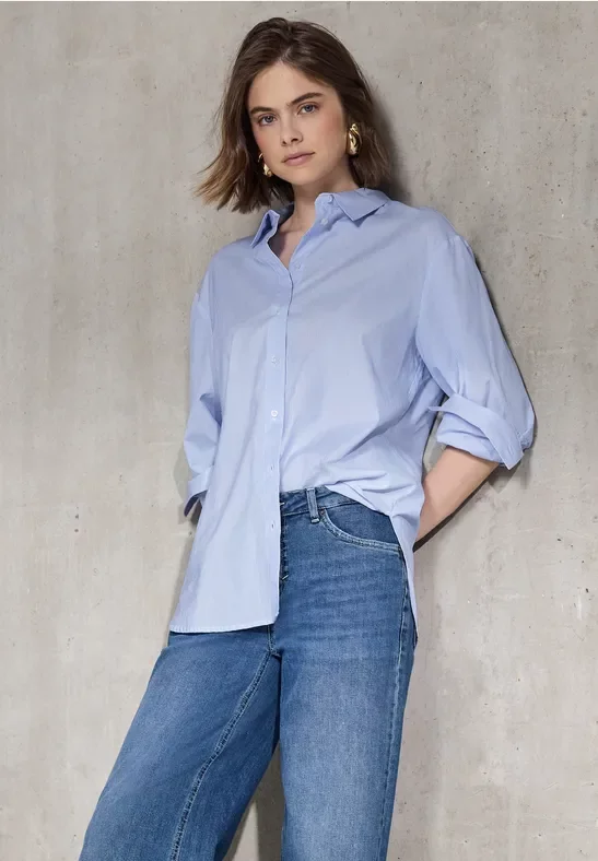 Street One Studio Frauen Gestreifte Longblouse in Blau, Gr: 44