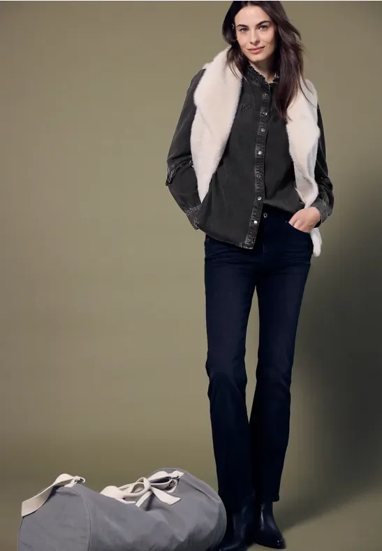 Street One Studio Frauen Jeansbluse mit Rüschen in Schwarz, Gr: 38