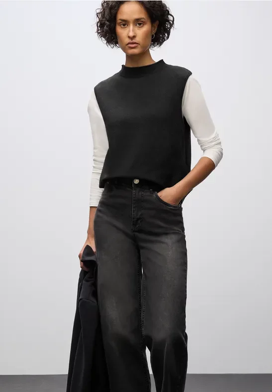 Street One Frauen Ärmelloser Pullover in Schwarz, Gr: 42