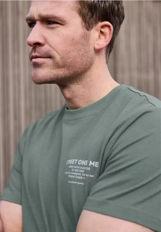 Street One MEN Männer T-Shirt mit Logo-Print in Grün, Gr: XL