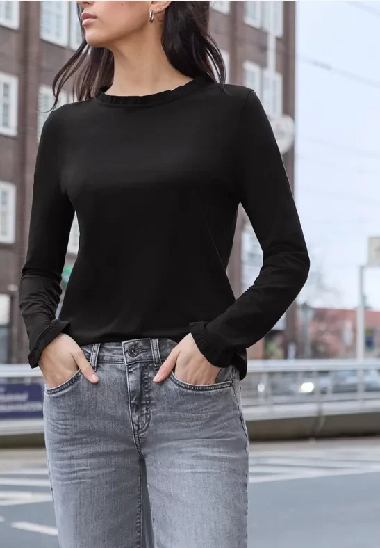 Street One Studio Frauen Basic Shirt in Schwarz, Gr: 42
