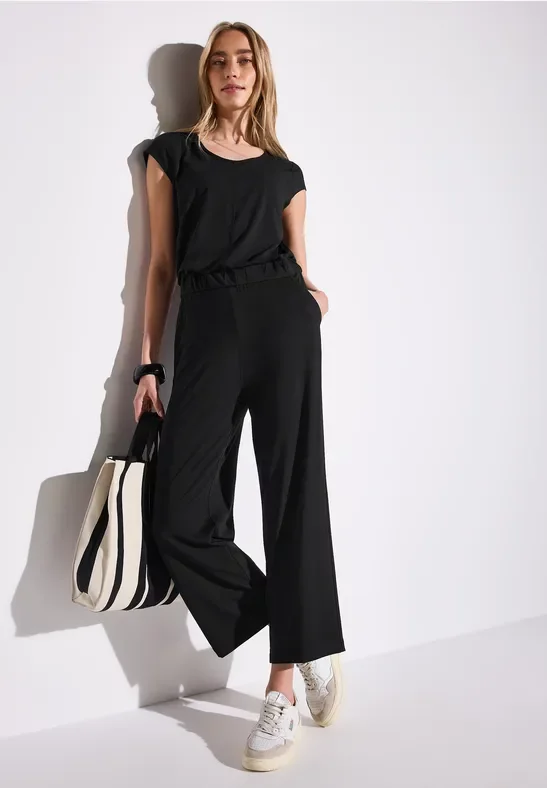 Street One Frauen Wide Leg Jersey-Jumpsuit in Schwarz, Gr: 44