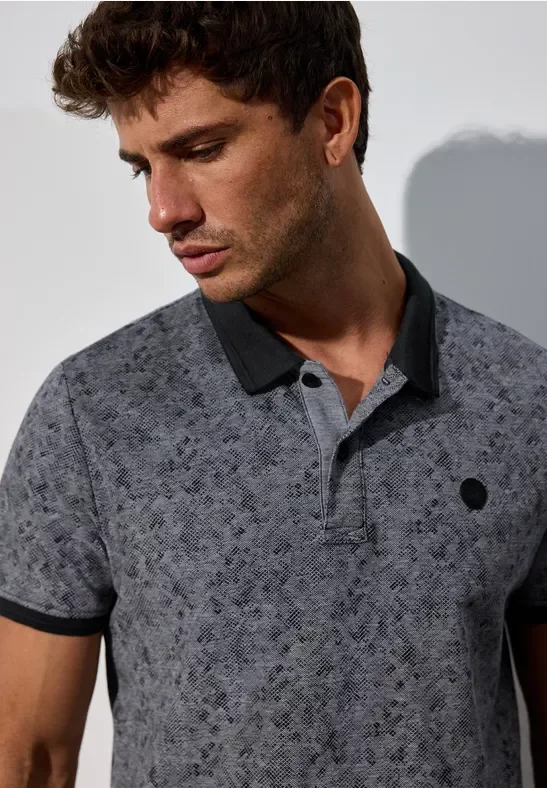 Street One MEN Männer Piqué Poloshirt mit Print in Schwarz, Gr: S